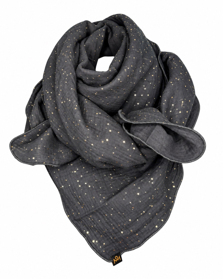 Musselin-Schal Damen Schwarz mit goldenen Punkten 140 × 140 cm von OBERMUTTI